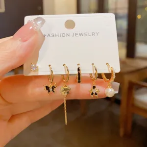 Franse vintage mode vlinder parel oorring set voor vrouwen minimalistisch chic