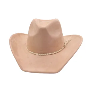 Sombrero de vaquero de ante suave con borla trenzada, detalle de ala ancha jazz.