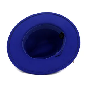 Blaue Wollfilz Fedora Hut für Damen, klassischer Breitrand Jazz Hut im Herbst Winter Stil.