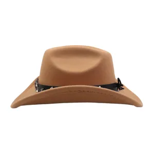 Classic wool felt western cowboy hat with stylish black leather band and metal stud details.
