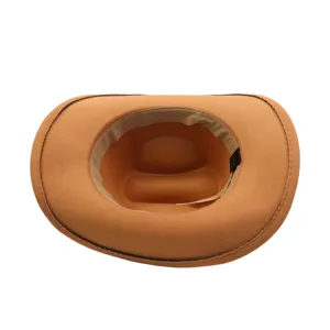 Brown felt cowboy hat detail view, classic western hat interior and brim texture close up