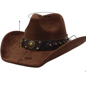 Sombrero de vaquero occidental hombre mujer, ante suave ala ancha fedora, gorra jazz 56-58cm