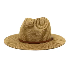 Unisex Strohoed Brede Rand Jazz Zonnehoed Zomer Strand Panama Pet Geweven Papier Fedora Hoed Voor Mannen Vrouwen