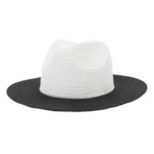 Two-tone straw fedora hat for men and women, stylish sun protection beach hat for summer.