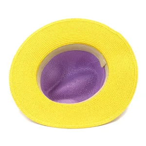 Trendy color-blocked straw sun hat for men and women, perfect for outdoor travel beach.