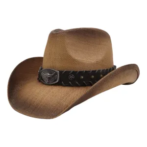 Cappello Da Cowboy In Paglia Uomo Donna Fibbia Testa Di Toro Tesa Larga Estate Nuov