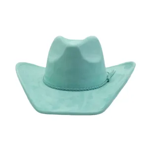 Turquesa ante cowboy sombrero detalle, elegante borla acento, ancho fedora estilo.
