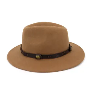 Sombrero fedora de lana clásica para hombres y mujeres, ala ancha con correa de cuero.