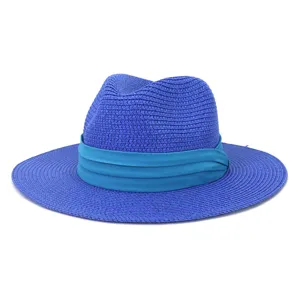 Chapeau de paille bleu fedora pour homme et femme été plage soleil chapeau panama tissé mode