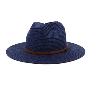 Blauwe Fedora Strohoed Zomer Strand Zonnehoed Mannen Vrouwen Casual Geweven Zonwerend
