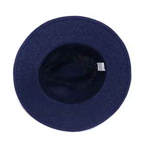 Donkerblauwe strohoed voor heren en dames, zomer strand casual geweven zonnehoed mode.