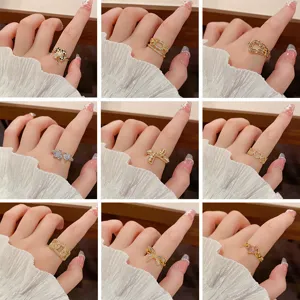 Fashion zircon open ring series featuring various minimalist and luxury designs for women.