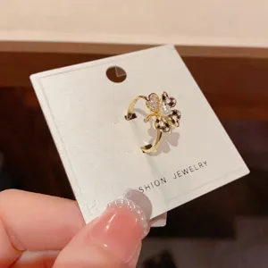 Clover zircon open ring luxury fashion jewelry elegant adjustable finger ring for women