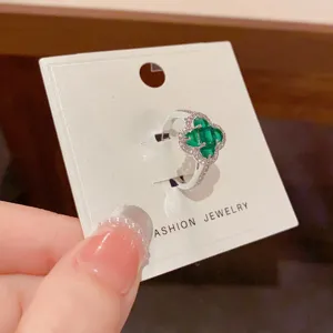 Stunning green zirconia clover ring elegant fashion jewelry adjustable open ring for women