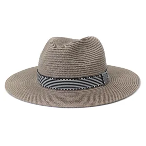 Chapeau de paille Fedora classique avec ruban rayé noir et blanc pour le soleil d'été.