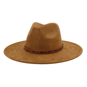 Sombrero fedora de ante marrón con banda de cuero con tachuelas, elegante sombrero unisex.