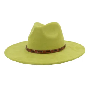 Sombrero Fedora Unisex de Ante con Ala Ancha Gorra de Jazz Vintage con Banda de Cuero de Remaches Metálicos Sombrero de Sol para Hombres Mujeres