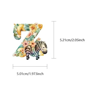 Watercolor floral letter Z zebra sticker decorative decal with dimensions 5x5cm for crafts.