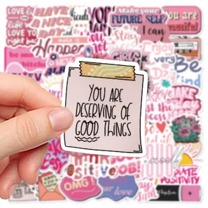 50pcs Pink Inspirational Quotes Stickers Cute Aesthetic Journal Laptop Phone Case Decals