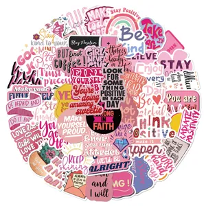 Pink inspirational phrases stickers pack, aesthetic vinyl decal set for laptop and journal.