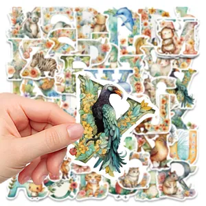 Waterproof cute animal alphabet stickers creative watercolor DIY decor for laptop and water bottle.