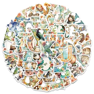 Watercolor alphabet animal stickers set, creative decorative waterproof decals for laptop, cup.