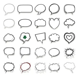 Détails d'autocollants de bulles de chat dessinés à la main, diverses formes décoratives.