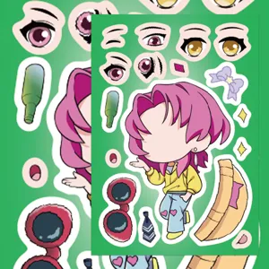 Details of cute cartoon DIY dress-up sticker sheet for kids, waterproof anime character puzzle toys.