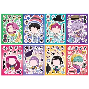 Kids DIY anime chibi dress up sticker sheets, waterproof cartoon puzzle toy set for fun.