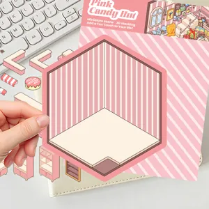 Pink candy hut 3d miniature scene sticker DIY journal supplies room decor items.
