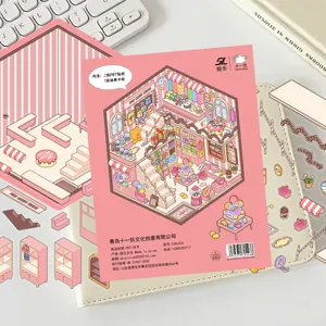 Pink candy house 3D miniature scenery DIY sticker set, cute hand account decorative materials.