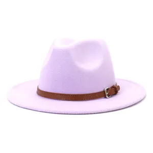 Light purple wool fedora hat for men and women, stylish British style wide brim jazz hat.