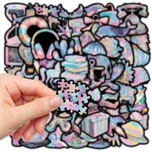 Autocollants décoratifs mignons holographiques montrant des motifs esthétiques pastel.