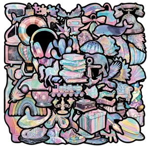 Autocollants Holographiques Stickers en Vinyle Imperméables Pack d'Autocollants Laser pour Ordinateur Portable Valise Journal Décoration DIY