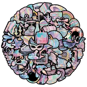 Pack d'autocollants holographiques, stickers esthétiques en vinyle pour ordinateur portable.