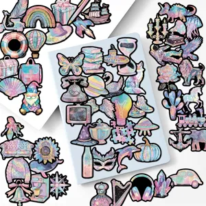 Ensemble autocollants decoratifs holographiques impermeables en vinyle pour PC