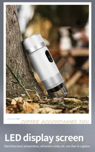 Portable electric espresso coffee maker with LED display, USB rechargeable for outdoor travel.