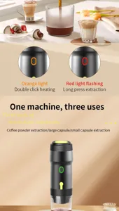 Portable mini coffee machine for espresso capsules and powder with USB rechargeable battery.