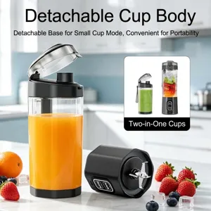 Portable electric juicer blender with detachable cup design for home kitchen and outdoor use.