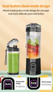 Portable electric juicer blender detail view showing dual button dual mode design and clear cup.