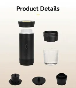Portable electric capsule coffee maker detail view showing disassembled parts components