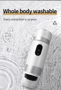 Detailed view of the portable handheld capsule espresso coffee machine featuring USB charging.