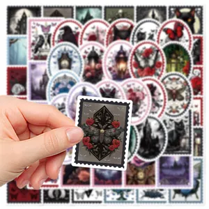 Gothic stamp sticker detail showing intricate moth and rose design for custom journaling decor.