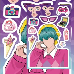 Cute K-POP style cartoon sticker set decorative DIY hand ledger notebook laptop decals