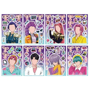 8 Sheets K-Pop Cartoon Sticker Set DIY Diary Notebook Water Bottle Decorative Decals