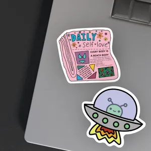 Détail d'autocollants doodle esthétiques mignons, stickers en vinyle étanches pour ordinateur.