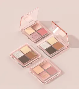 ENSEO 4-color eyeshadow palette with matte and shimmer shades, gorgeous pink transparent case.