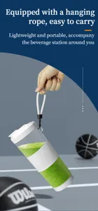 Vista dettagliata del frullatore elettrico portatile con comoda corda di sospensione per esterno.