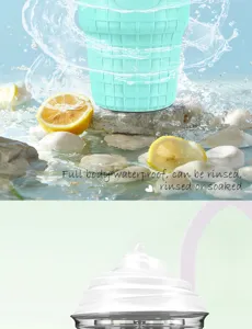 Mini ijsmachine detailopname met waterdicht ontwerp en verfrissende citroen- en waterspatten.