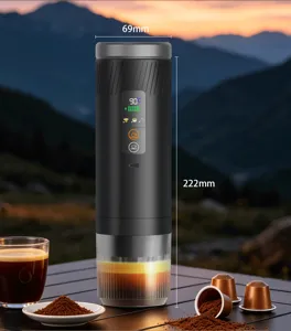 Portable wireless espresso coffee maker detail, outdoor travel 3-in-1 capsule coffee machine.